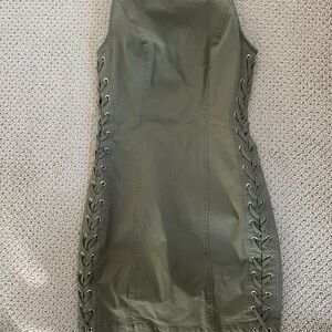 A.L.C. Olive Lace-Up Cotton-Blend Mini Dress